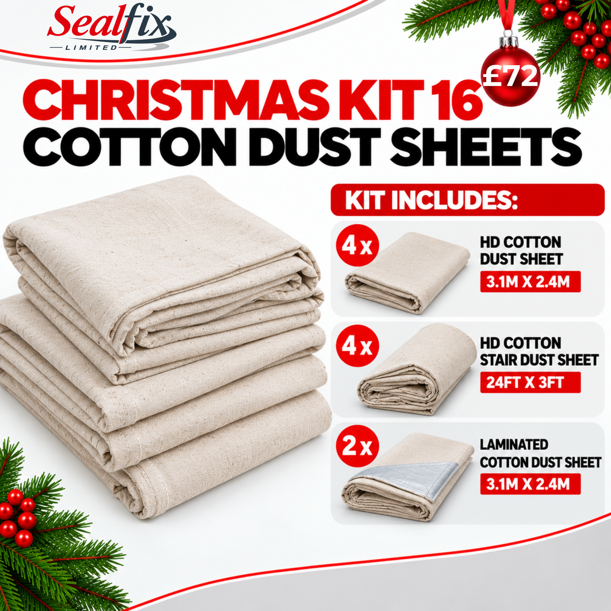 Cotton Dust Sheets - Christmas Kit 16